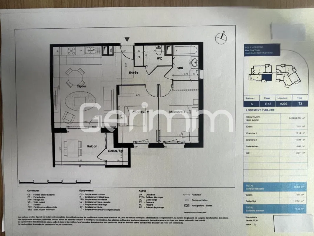Vente - Appartement - 3 pièces + cuisine - 60 m² - 242 000 € -