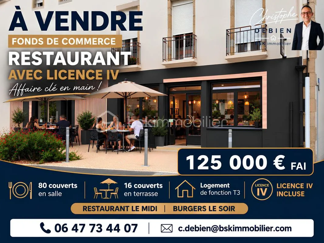 FONDS DE COMMERCE – RESTAURANT BURGERS – LICENCE IV – LOGEMENT DE FONCTION T3 – 125 000 € FAI