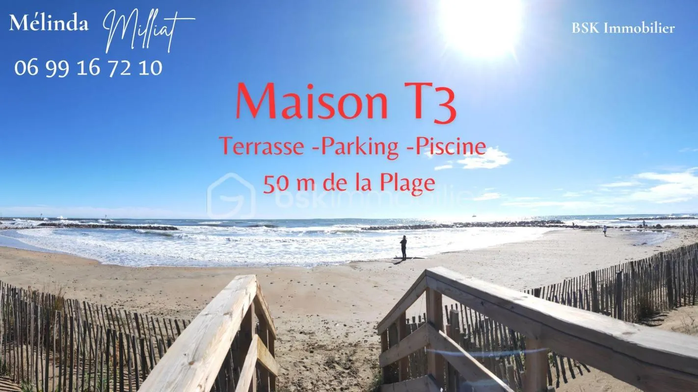 🔹 Frontignan Plage : Maison T3 meublée, terrasse, parking et piscine à 50 m de la mer 🔹