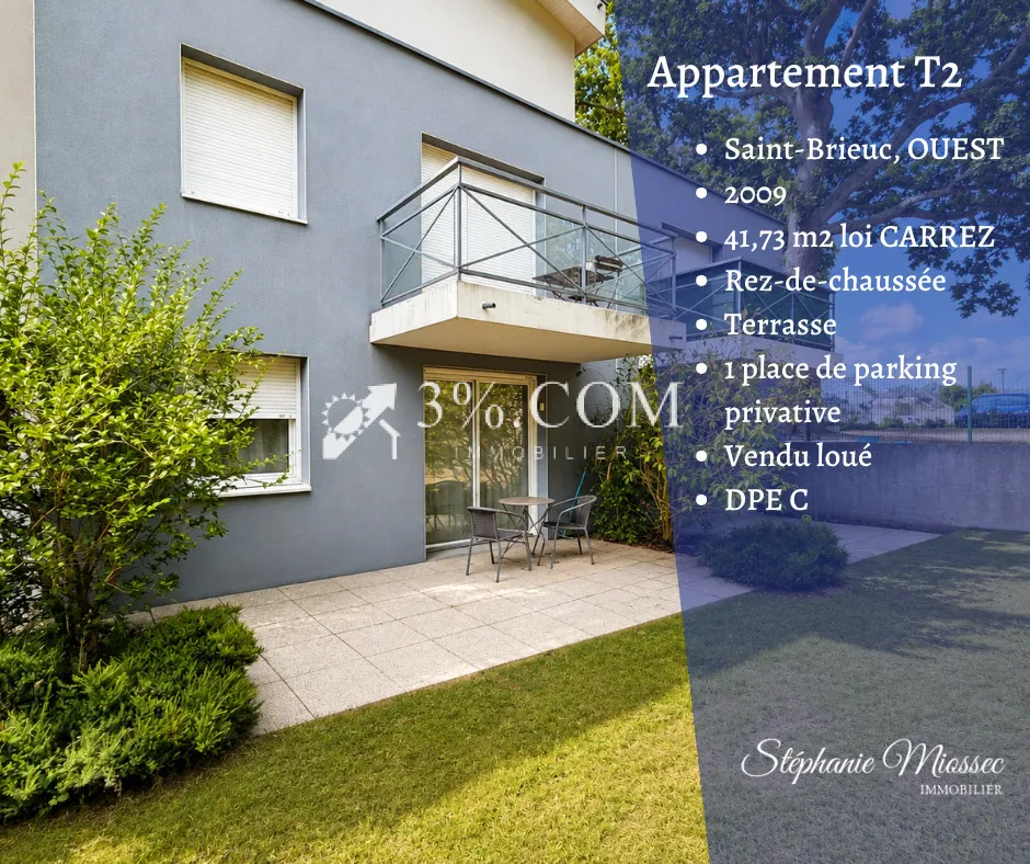 Saint-Brieuc, quartier Ouest - T2 de 41,73 m2 - Terrasse + p