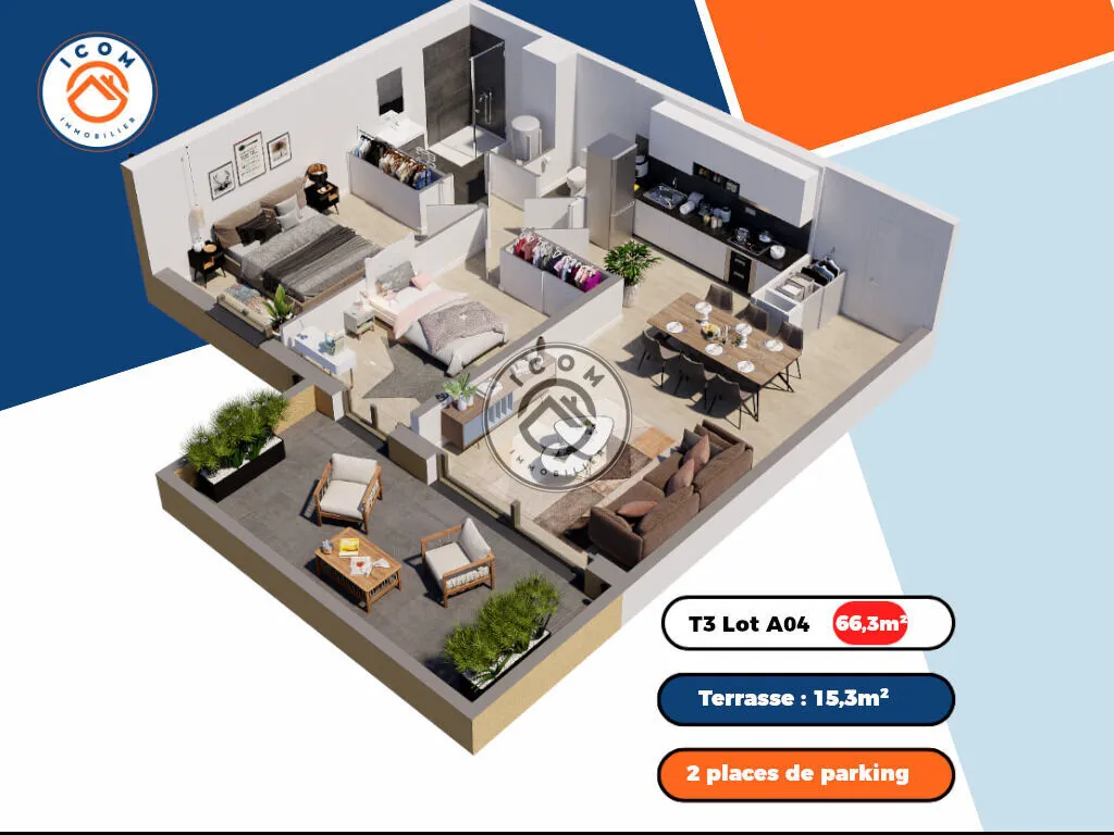 Appartement T3 avec parkings