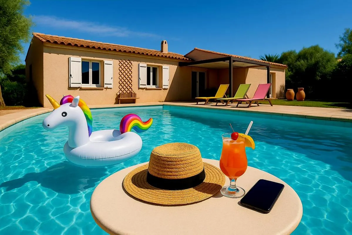 Maison de plain-pied avec piscine, cheminée et garage sur un terrain de 1000 m²
