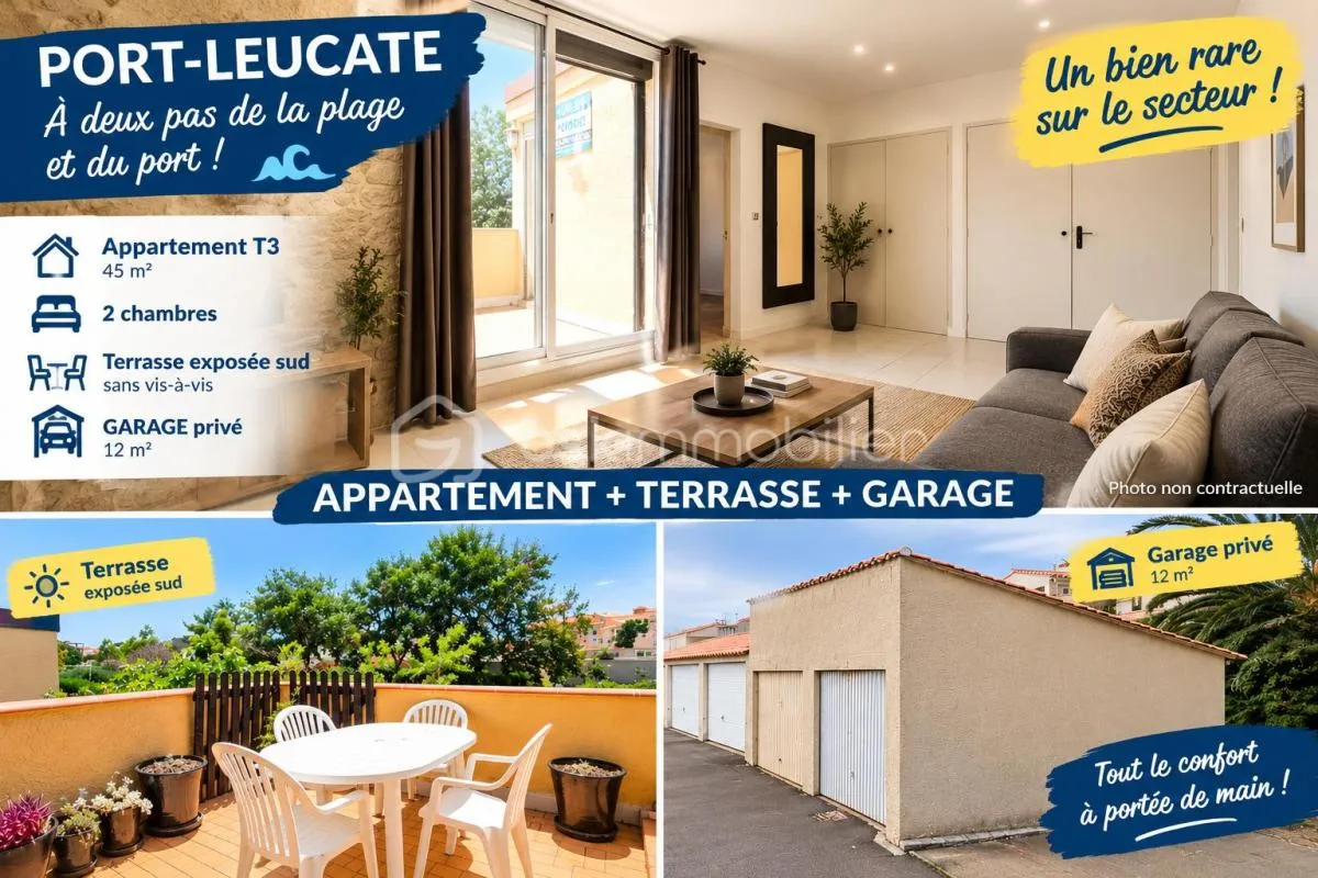 Ensemble Garage et Appartement T3 avec terrasse à deux pas de la plage et du port à Port Leucate !