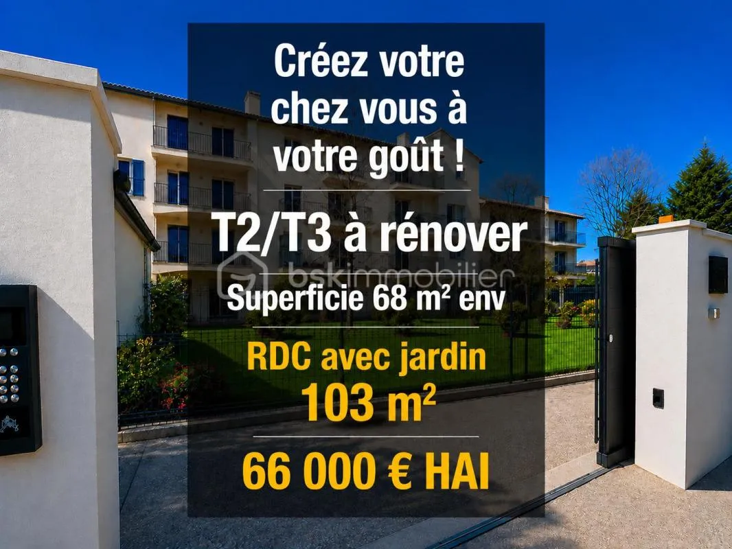 Appartement 2 pièces – 68 m² avec jardin de 103 m² – à restaurer entièrement - Résidence avec ascenseur et parking avec portail électrique sécurisé– Idéal résidence principale, résidence secondaire ou investissement locatif