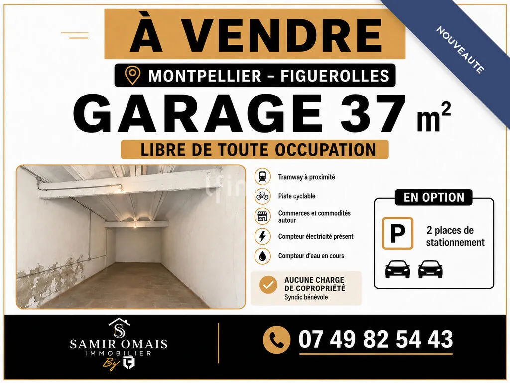Garage 37 m² avec compteur Electricité - Montpellier Figuerolles