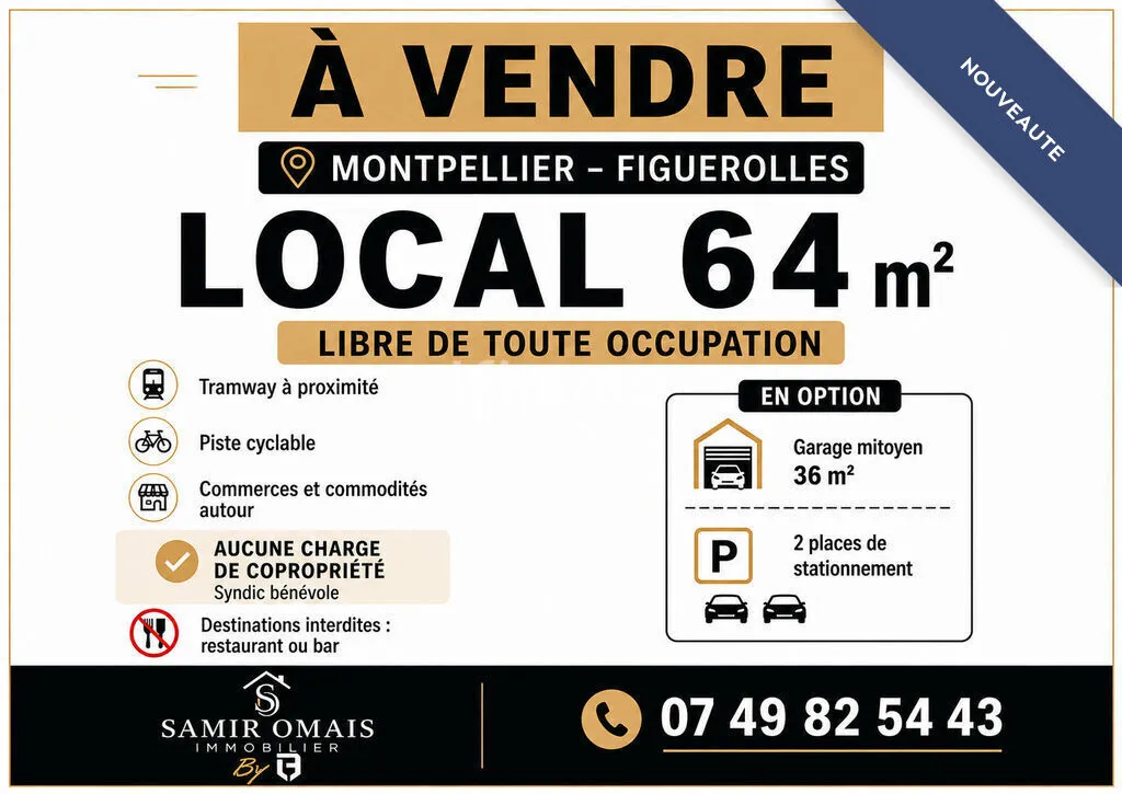 Local commercial libre - 64 m² - Montpellier Figuerolles