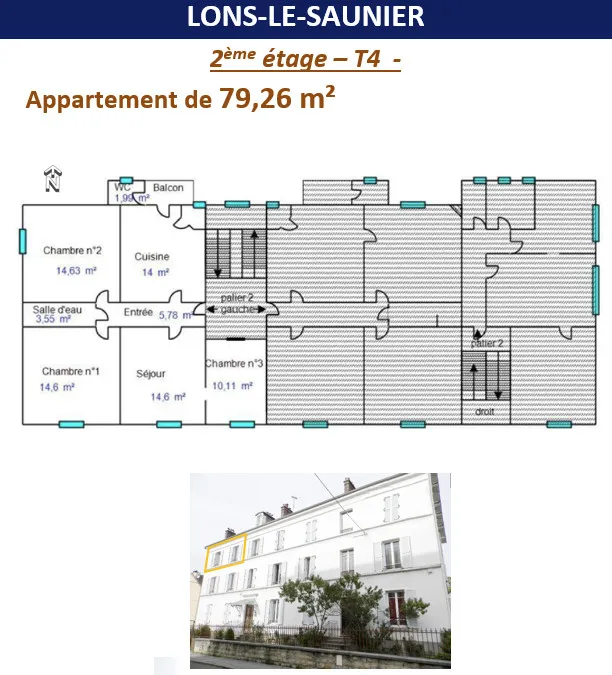 VENTE : LONS-LE-SAUNIER (39 JURA), À VENDRE APPARTEMENT TYPE 4 DE 79.26 M² AVEC BALCON