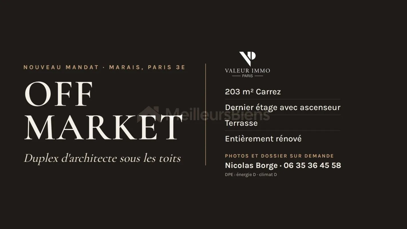 Marais – Duplex d'architecte de 204 m² Carrez sous les toits, terrasse, ascenseur