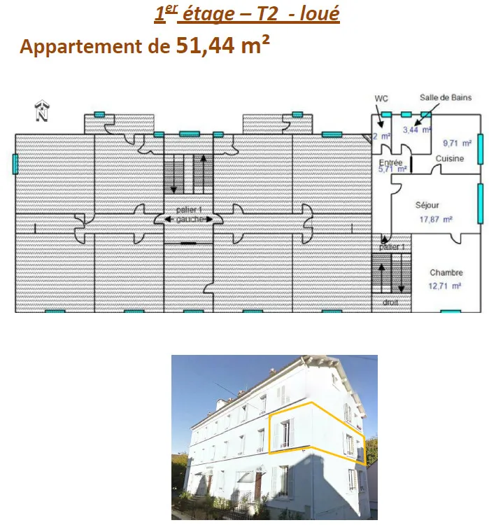 VENTE LONS-LE-SAUNIER (39), APPARTEMENT LOUÉ TYPE 2 de 51.44 M² AVEC CAVE, GRENIER, PLACE DE STATIONNEMENT
